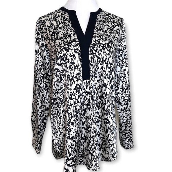 Vince Camuto Split V Neck Abstract Print Tunic Top M - Picture 1 of 10